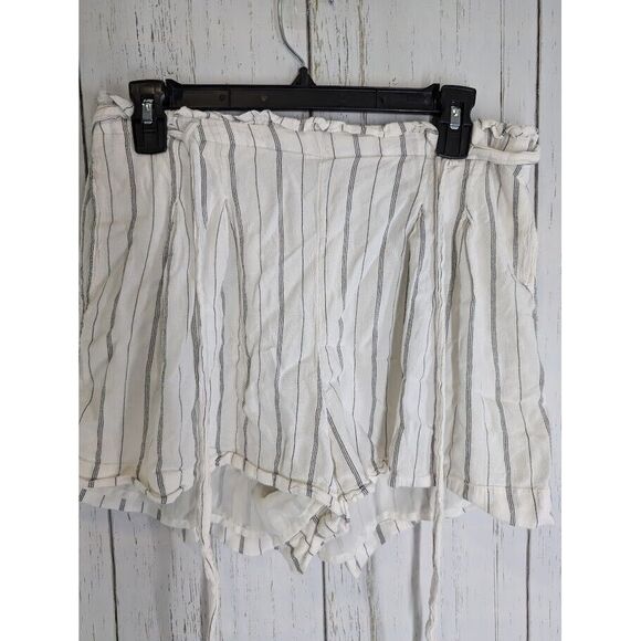 American Eagle Size‎ Large Black White Stripe Paperbag Drawstring Flowy Shorts - Picture 3 of 7
